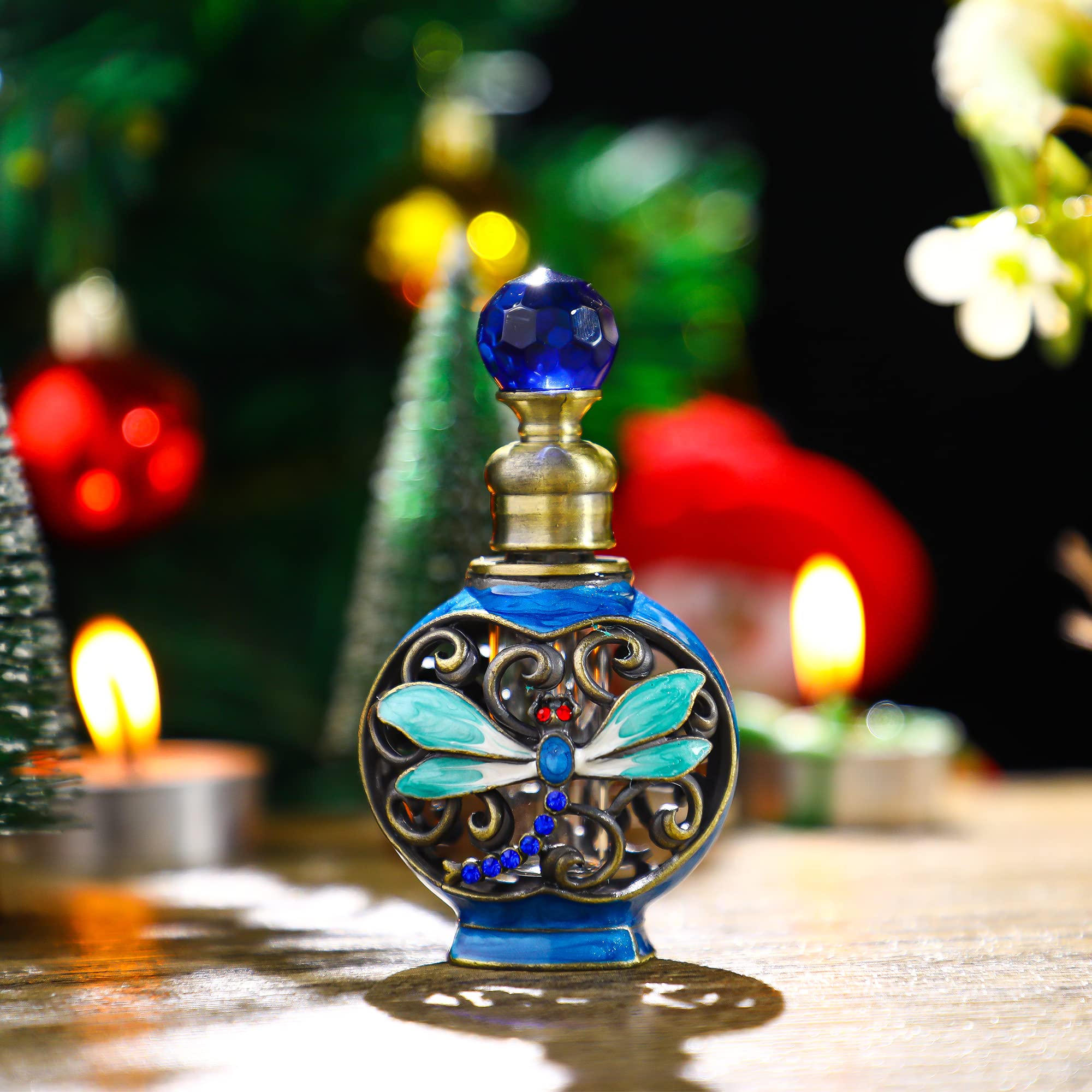 コバルトブルー　ガラス瓶　香水瓶　ビンテージ　トンボモチーフ Amazon.co.jp: YU FENG 6ml ヴィンテージトンボ 空ガラス 詰め替え可能